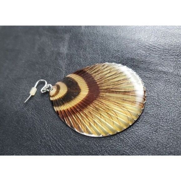 VINTAGE Jewelry- Large Boho Bohemian Brown Feather Dangle Pierced Earrings - Picture 6 of 8